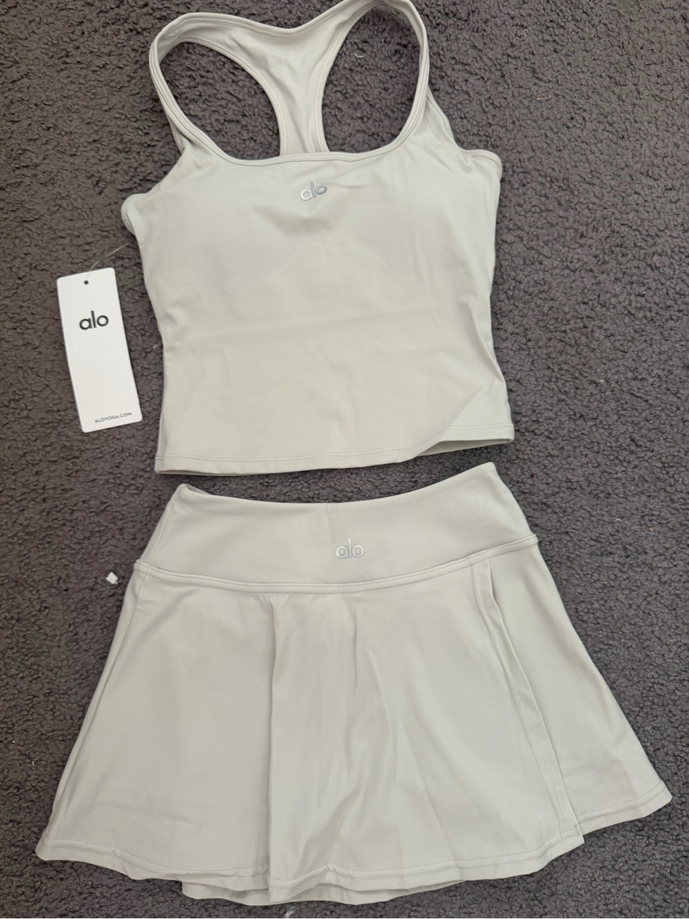 ALO Yoga Soft Racerback Crop Top & Skirt Set in cream